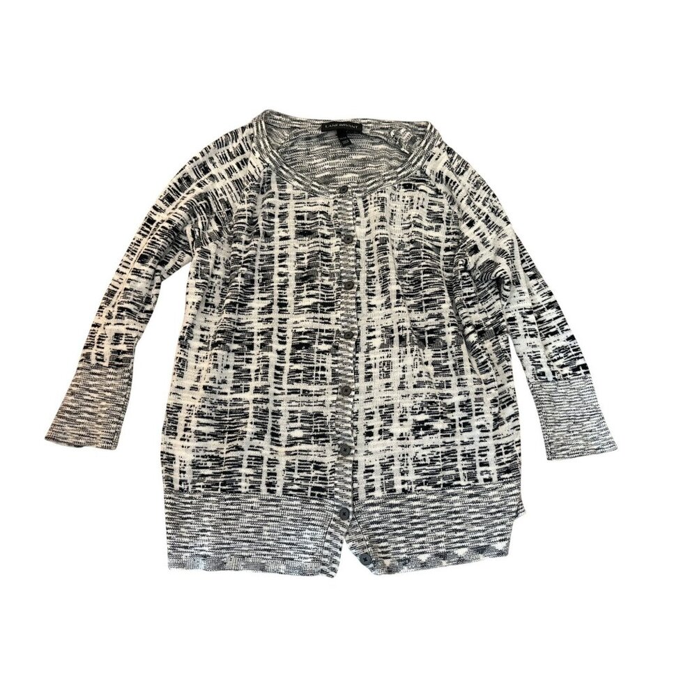 Lane Bryant Womens Black White Button Cardigan Sweater Sz 14/16 Career Abstract
